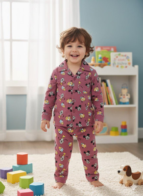 TONY & JONY Kids Nightwear Boys & Girls Characters Cotton(Purple Pack of 1)