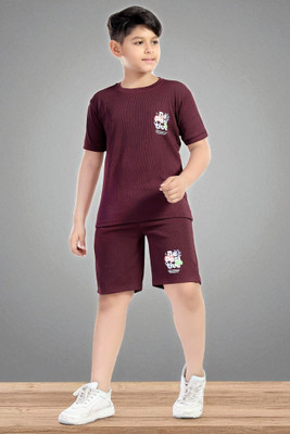 Kriyu fashion Kids Nightwear Boys Printed Cotton(Maroon Pack of 1)
