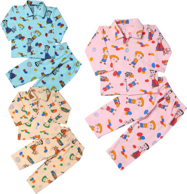 Chiclift Kids Nightwear Baby Boys & Baby Girls Printed Cotton(Multicolor Pack of 3)
