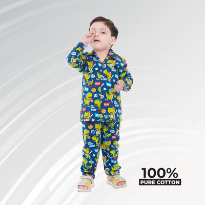 TONY & JONY Kids Nightwear Boys Printed Cotton(Blue Pack of 1)