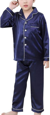 VC FASHION HUB Kids Nightwear Baby Boys & Baby Girls Solid Pure Satin(Dark Blue Pack of 1)