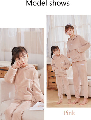 Lugo Kids Nightwear Boys & Girls Self Design Fleece Blend(Pink Pack of 1)