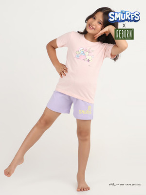 Reborn Kids Nightwear Girls Printed Cotton(Beige Pack of 1)