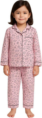 VC FASHION HUB Kids Nightwear Girls Printed Silk Blend(Multicolor Pack of 1)