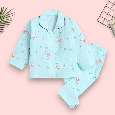 Woxaa Kids Nightwear Baby Girls Printed Nylon(Multicolor Pack of 1)