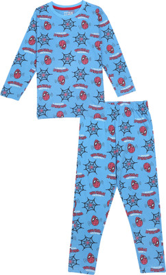 MARVEL BY MISS & CHIEF Kids Nightwear Boys Printed Cotton Blend(Blue Pack of 1)