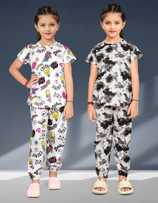 anikaenterprise Kids Nightwear Baby Girls Printed Cotton Blend(Multicolor Pack of 2)