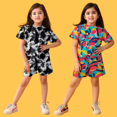 JARNAVCREATION Kids Nightwear Baby Girls Printed Cotton(Multicolor Pack of 2)