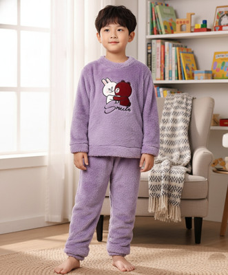 Keenuu Kids Nightwear Boys & Girls Solid Fleece Blend(Purple Pack of 1)