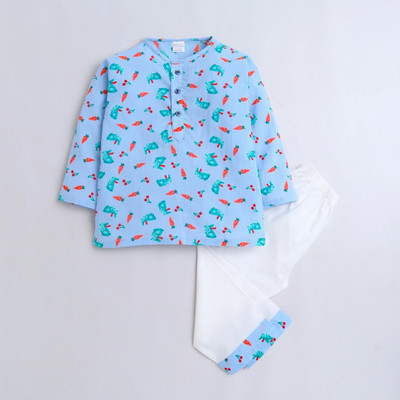 POLKA TOTS Kids Nightwear Baby Boys Printed Cotton(Blue Pack of 1)