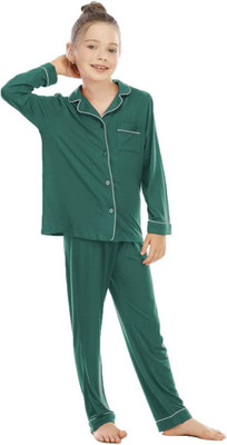 VCD FASHION TREND Kids Nightwear Baby Girls Solid Pure Satin(Dark Green Pack of 1)