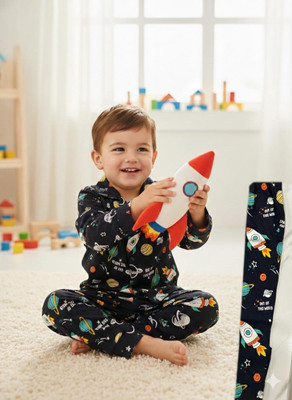 TONY & JONY Kids Nightwear Boys Printed Cotton(Dark Blue Pack of 1)