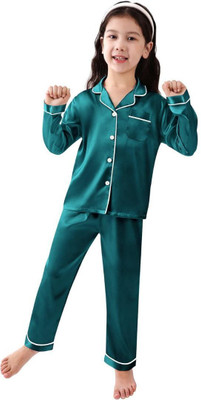 VCD FASHION TREND Kids Nightwear Baby Boys & Baby Girls Solid Pure Satin(Dark Green Pack of 1)