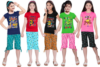 KP BROS Kids Nightwear Girls Printed Cotton(Multicolor Pack of 5)