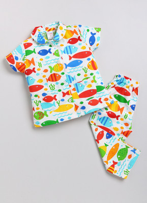 NAUTI KIDZ Kids Nightwear Girls Printed Cotton(White Pack of 1)