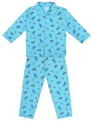 Pari Lifestyle Kids Nightwear Boys & Girls Graphic Print Cotton Blend(Blue Pack of 1)