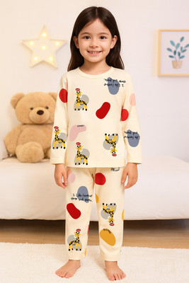 vrajraj Kids Nightwear Girls Printed Polyester Blend(Multicolor Pack of 1)