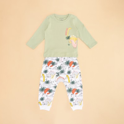 Pantaloons Baby Kids Nightwear Baby Boys Animal Print Cotton Blend(Green Pack of 1)