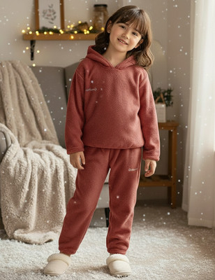 Keenuu Kids Nightwear Boys & Girls Solid Fleece Blend(Red Pack of 1)