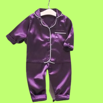 VC FASHION HUB Kids Nightwear Boys & Girls Solid Pure Satin(Purple Pack of 1)