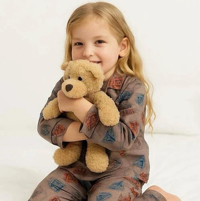 TONY & JONY Kids Nightwear Girls Printed Cotton(Grey Pack of 1)
