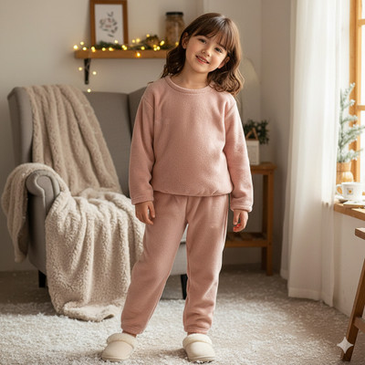 Keenuu Kids Nightwear Boys & Girls Solid Fleece Blend(Pink Pack of 1)