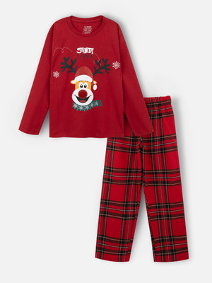 Nap Chief Kids Nightwear Boys & Girls Printed, Checkered Cotton Blend(Red Pack of 1)
