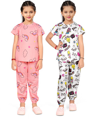 JNVADDORIYA Kids Nightwear Baby Boys & Baby Girls Printed, Tie - Dye Cotton Blend(Multicolor Pack of 2)