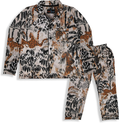 CHHALAANG Kids Nightwear Boys & Girls Graphic Print Cotton Blend(Black Pack of 1)