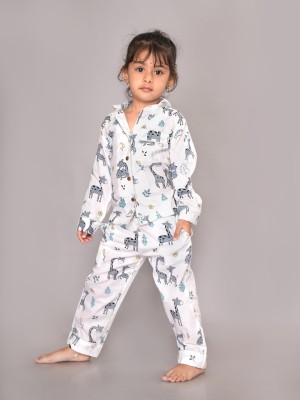 Blocks Of India Kids Nightwear Baby Boys & Baby Girls Animal Print Cotton(Grey Pack of 1)