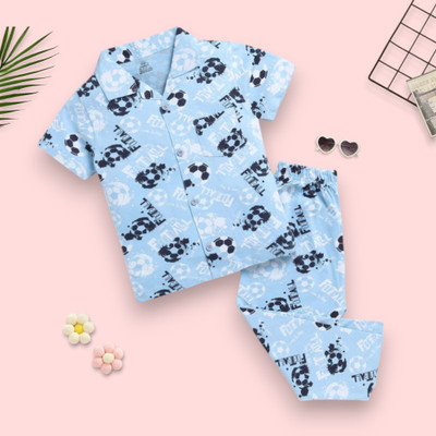 KidFella Kids Nightwear Baby Boys & Baby Girls Printed Nylon(Blue Pack of 1)
