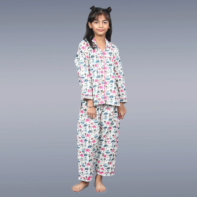 SNUGBUG Kids Nightwear Boys & Girls Animal Print Cotton(White Pack of 1)