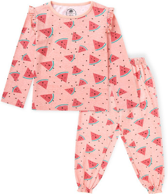 Cub McPaws Kids Nightwear Girls Printed Cotton(Pink Pack of 1)