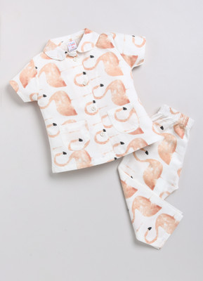 NAUTI KIDZ Kids Nightwear Girls Printed Cotton(White Pack of 1)