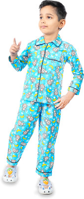 BURBN Kids Nightwear Boys Printed Cotton(Light Blue Pack of 1)