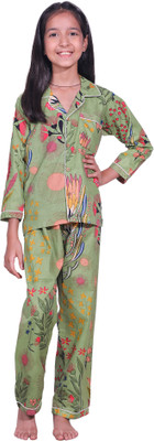 PlayfulThreads Kids Nightwear Baby Boys & Baby Girls Printed Cotton(Green Pack of 1)