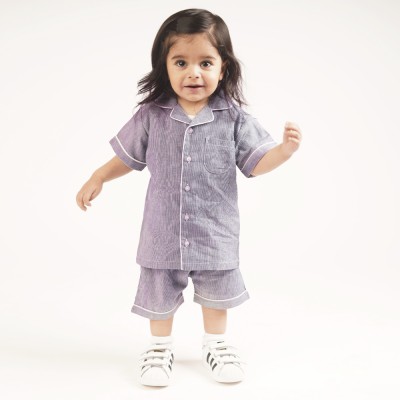 haus & kinder Kids Nightwear Baby Boys Printed Cotton Blend(Grey Pack of 1)