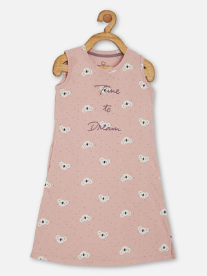 SWEET DREAMS Kids Nightwear Girls Printed Cotton Blend(Pink Pack of 1)
