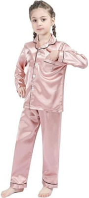 VC FASHION HUB Kids Nightwear Baby Boys & Baby Girls Solid Pure Satin(Pink Pack of 1)