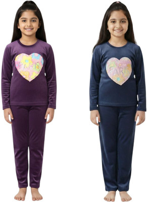Vestido Kids Nightwear Baby Boys & Baby Girls Graphic Print Faux Velvet(Multicolor Pack of 2)