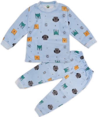 Mahi Fashion Kids Nightwear Boys & Girls Printed Fleece Blend(Blue Pack of 1)