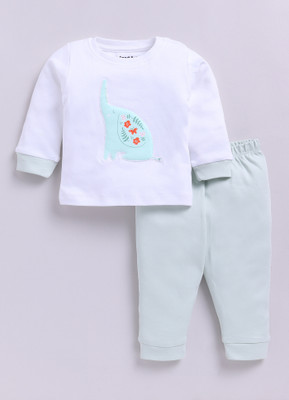 Smart Baby Baby Boys & Baby Girls Casual T-shirt Pyjama(White & Blue)