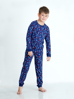 Mackly Kids Nightwear Boys & Girls Printed Cotton Blend(Dark Blue Pack of 1)