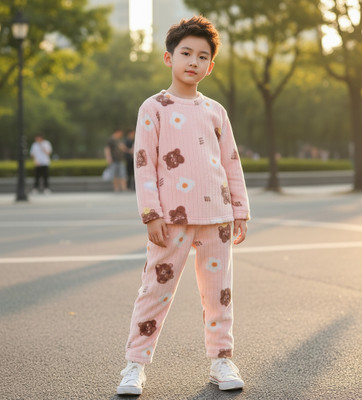 Keenuu Kids Nightwear Boys & Girls Printed Fleece Blend(Pink Pack of 1)