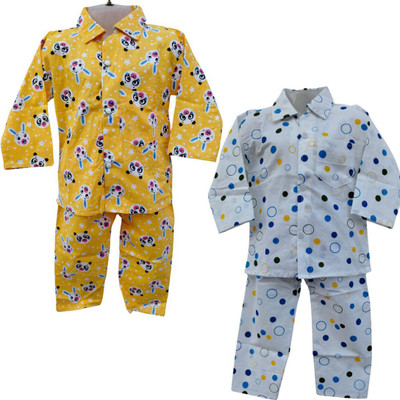 mystyleo Kids Nightwear Baby Boys & Baby Girls Printed Cotton(Yellow Pack of 2)