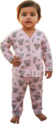 GenBeta Kids Kids Nightwear Baby Boys & Baby Girls Printed Cotton(Pink Pack of 1)