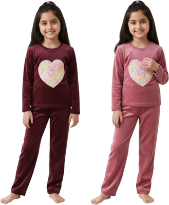 vestido hub Kids Nightwear Baby Boys & Baby Girls Applique Faux Velvet(Multicolor Pack of 2)