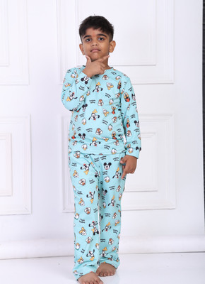 TINY TOON Kids Nightwear Boys & Girls Printed Polyester Blend(Light Green Pack of 1)