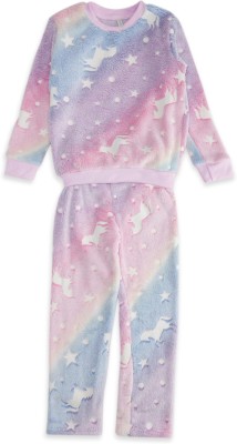 Pantaloons Junior Kids Nightwear Girls Self Design Cotton(Multicolor Pack of 1)