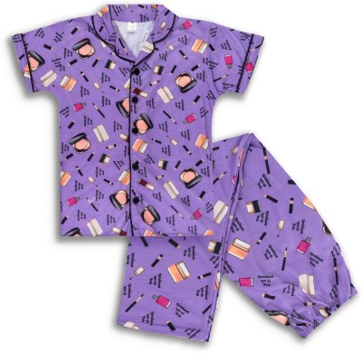 BURBN Kids Nightwear Baby Boys & Baby Girls Printed Cotton(Purple Pack of 1)
